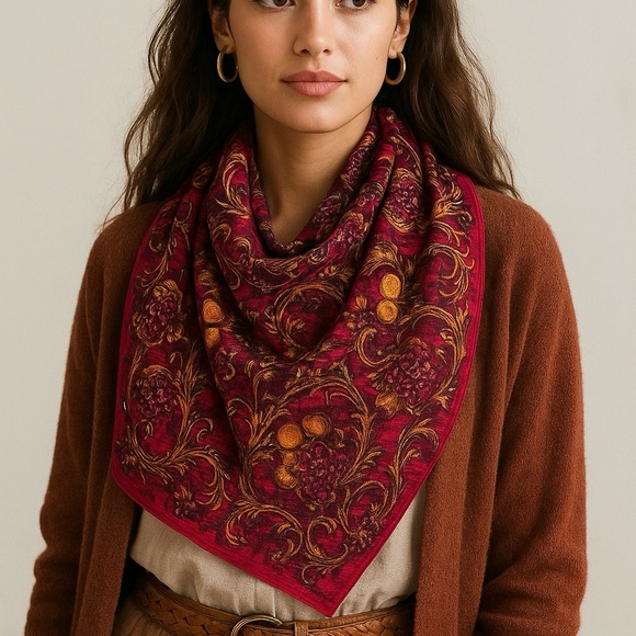 Oscar de la Renta 100% Wool Burgundy Fall inspired Classic Trendy Scarf - Picture 1 of 9